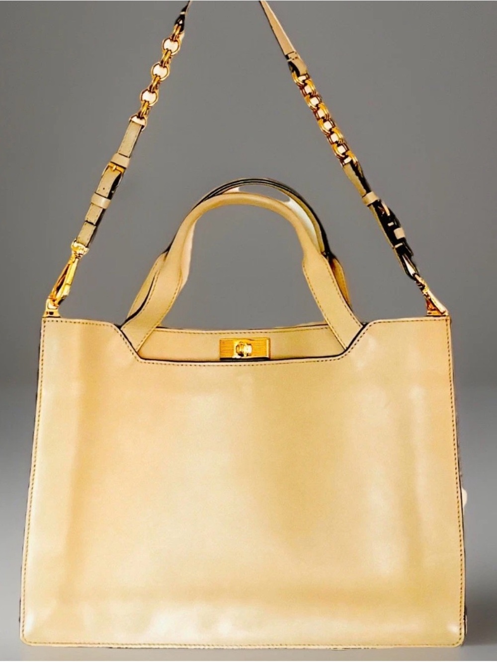 Rare Marni Bora Leather Shoulder Bag Nude Trunk Bag Gold Hardware